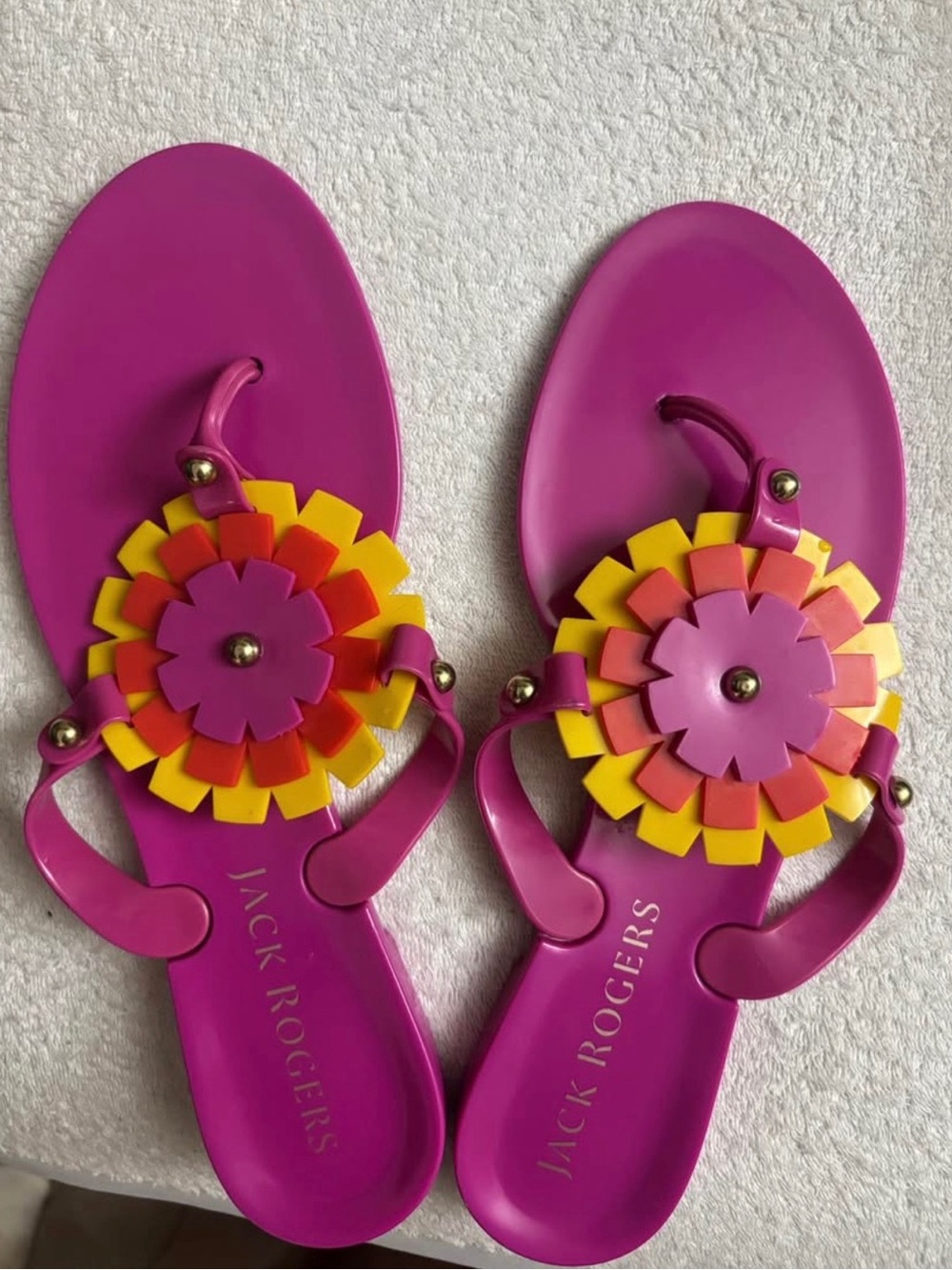 Jack Rogers Hot Pink Jelly Sandals with Multicolor Flower Accents